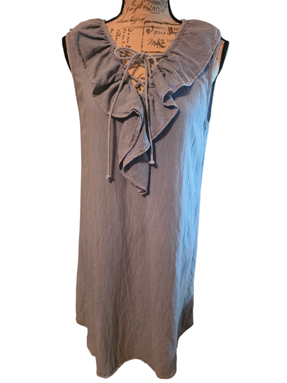 UMGEE Women's Small Ruffle Tie-Neck Sleeveless Midi Dress - Dusty Blue Euc